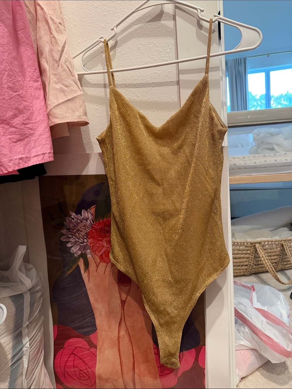 H&M Gold Glitter Cowl Neck Bodysuit